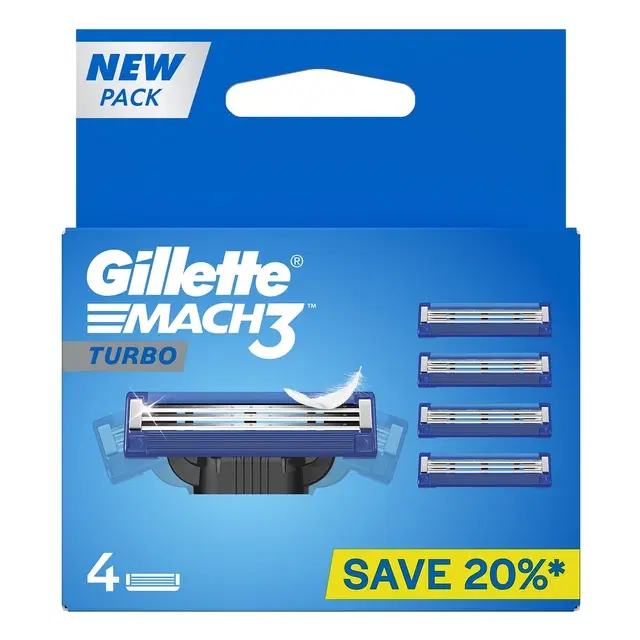 Gillette Mach 3 Turbo Razor (4 Cartridges)