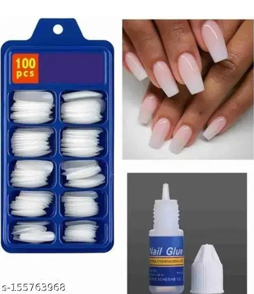 White Nail 100pis With Nail Glue 1pis