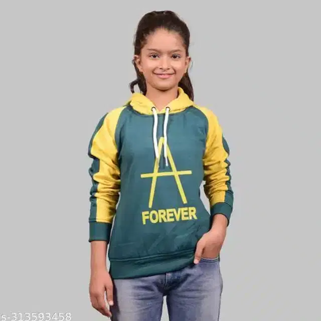 Full Sleeves Hoodies for Girls (Green & Yellow, 6-7 Years)