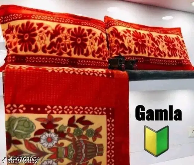 Woolen King Size Bedsheet with 2 Pillow Covers, Multicolor, 90x100 inches