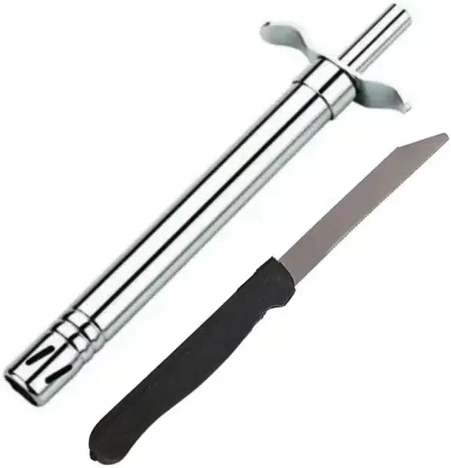 Stainless Steel Gas Lighter with Knife, Multicolor, Set of 1