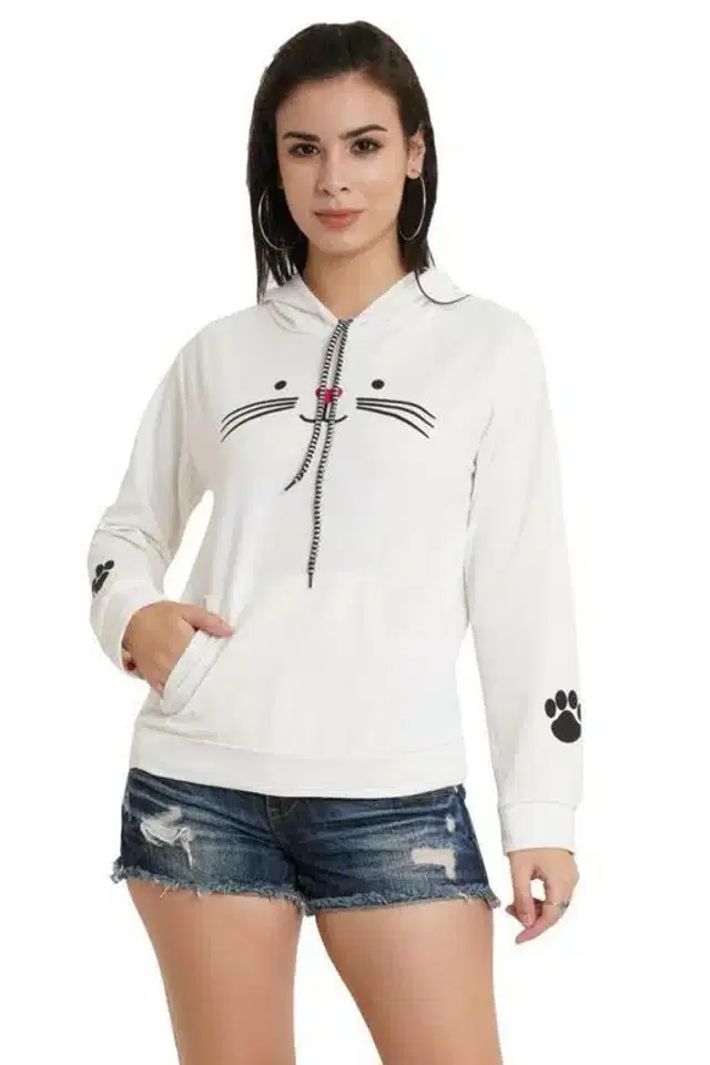 Women's Printed Long Sleeves SweatShirt (White, S)