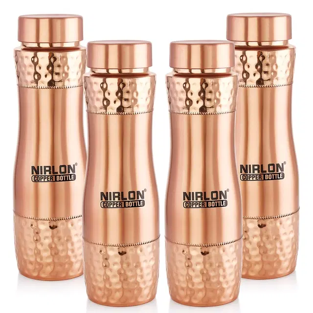 Nirlon Copper Tamba Designer Bottle With Advanced Leaf Proof Protection/Joint Less, Ayurveda And Yoga Health Benefits For Everyday Use, Tatva 950Ml, Set Of 4