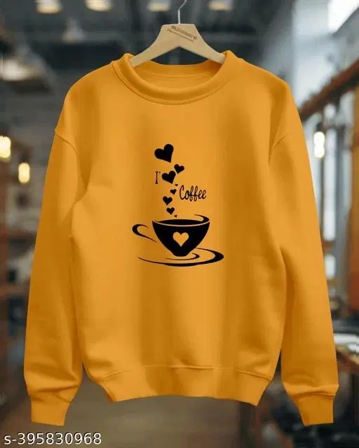 Cotton Printed Sweatshirt for Women (Yellow, S)