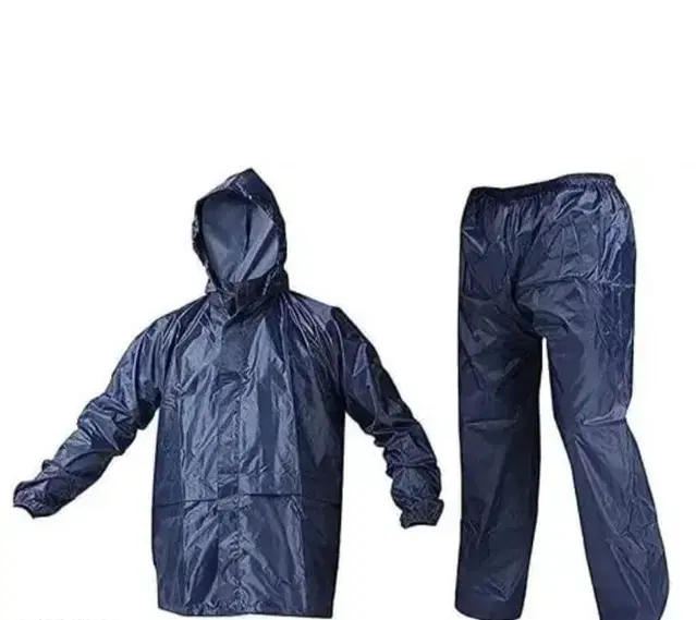 Polyester Full Sleeves Rainsuit Set for Men, Navy Blue, M
