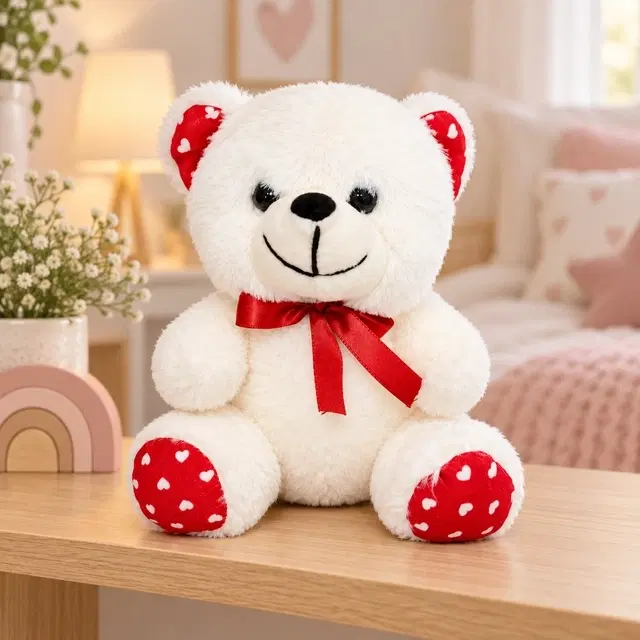 FunZoo Mini Cutie Bear – 18 Cm, White, Bow