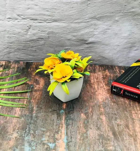 Duli Natural Looking Artificial Flower Pot For Home Decoration, Yellow, D-7