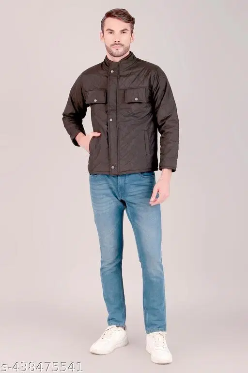 PU Jacket for Men (Brown, M)
