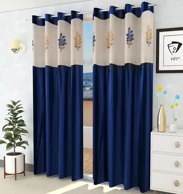 Long Crush Door & Window Curtains, Pack of 2, Blue, 5 feet