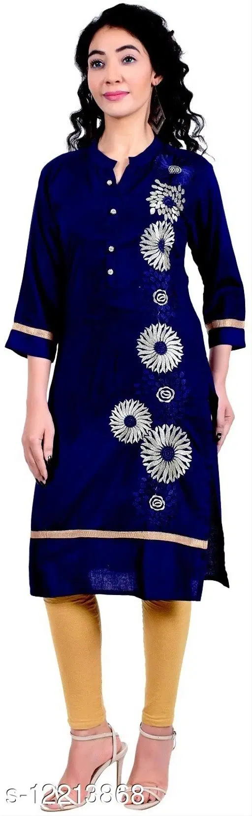 Rayon Kurta & Payjama Set For Women, Blue (L)