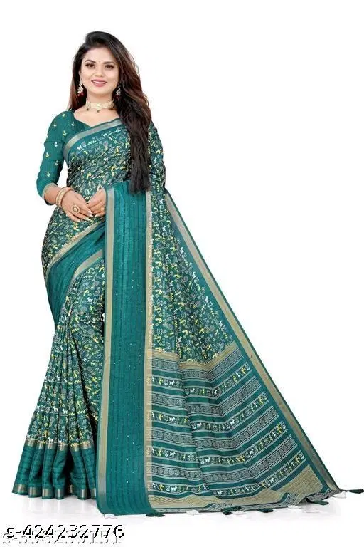 Silk Printed Saree for Women, Blue (6.3 M)