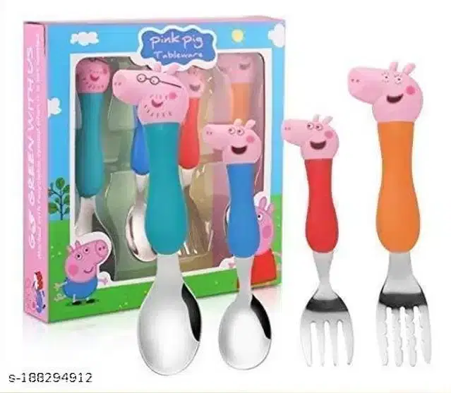 Plastic Handle Peppa Pig Spoon Set for Kids, Multicolor, Pack of 4