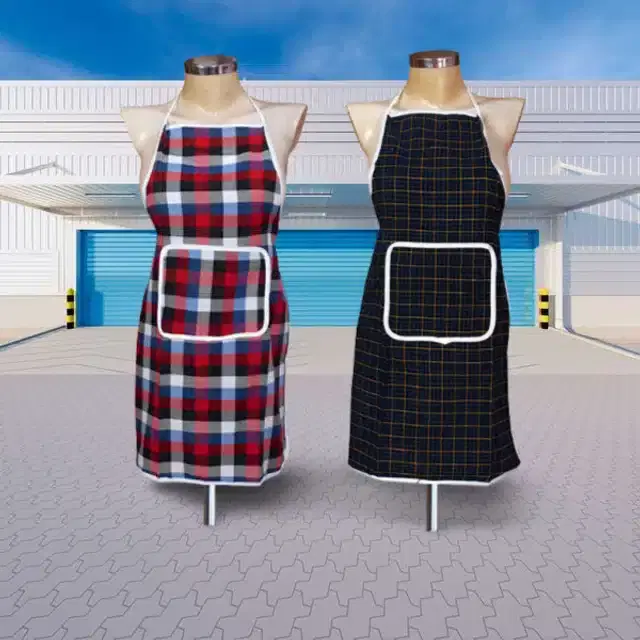 Cotton Kitchen Aprons, Multicolor, Pack of 2