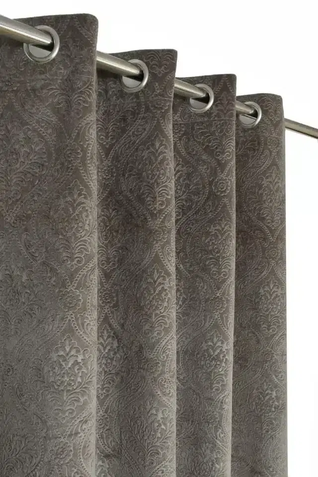 Velvet Printed Window & Door Curtains, Pack of 2, Grey, 5 feet