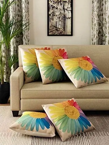 Jute Cushion Covers, Beige, 16x16 inches, Pack of 5