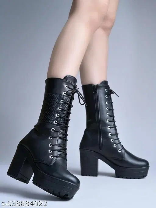 Solid Heeled Boots for Women Black (3)