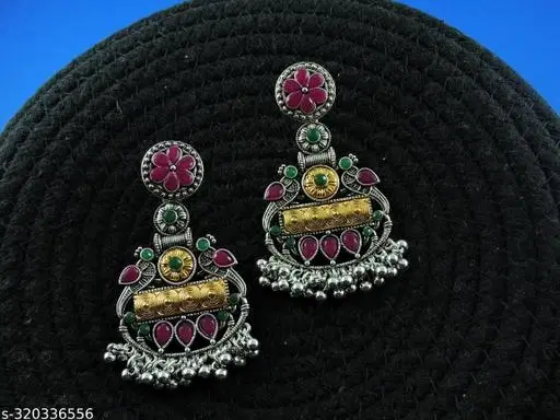 Unique 2 Tone Silver oxidised Earrings for Women (Multicolor, Free Size)