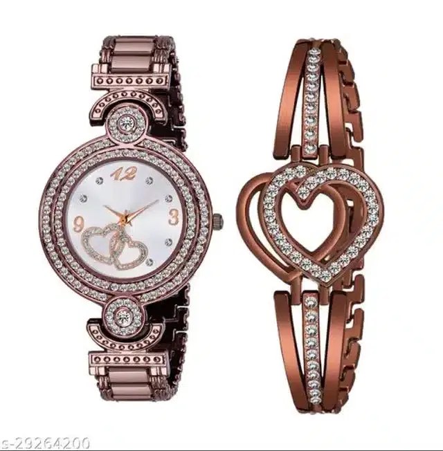 Analog Watch with Bracelet for Women, Set of 2 (Multicolor)