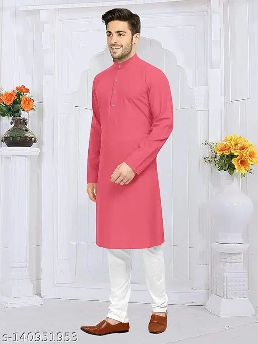 Cotton Kurta Set for Men (Pink, S)
