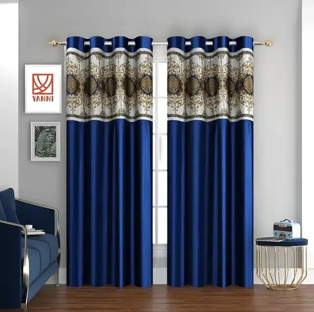 Door Curtains, Pack of 2, Dark Blue, 7 feet