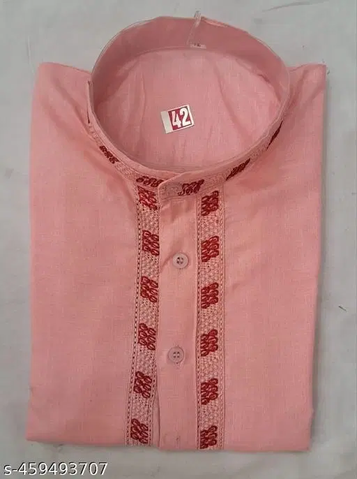 Cotton Solid Kurta for Men, Pink (M)