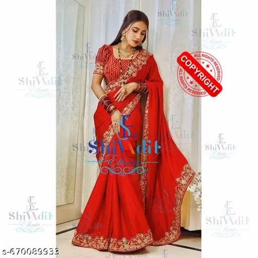 Silk Embellished Saree For Women, Red