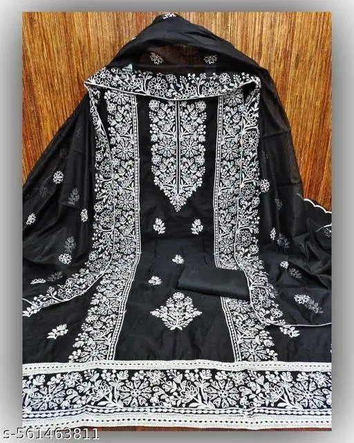 Chanderi Cotton Punjabi/All Over Suits for Women (Black, 6.25 meter (L)