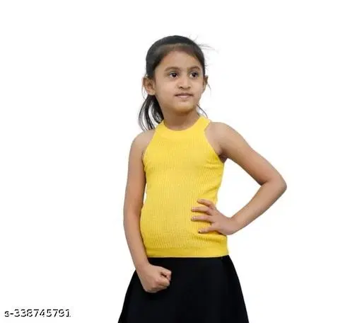 Cotton Blend Solid Top for Girls (Yellow, 2-3 Years)