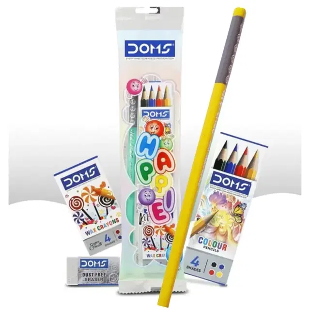 Doms Happy Colouring 4 pcs Kit with Wax Crayons, Pack of 1