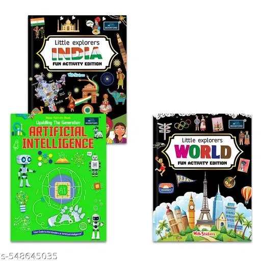 Little Explorers INDIA & WORLD Activity Editions with Stickers + STEM Activity Book on Artificial Intelligence – Set of 3 Interactive & Educational Books for Kids
