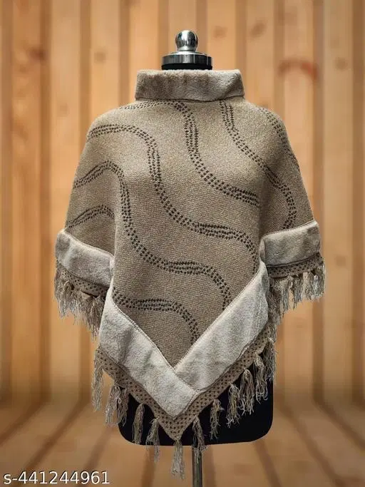 Woolen Poncho for Women (Brown, Free Size)