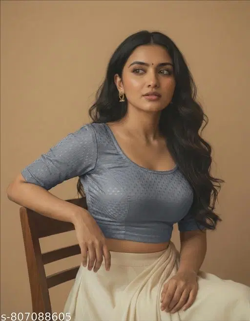 Lycra Ready Made Blouse for Women, Grey (34)