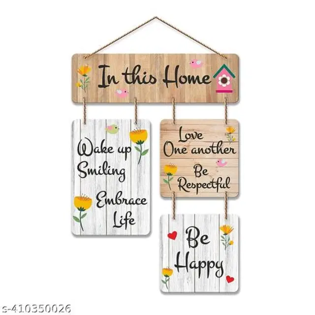 Wooden Wall Hanging Decor, White & Beige