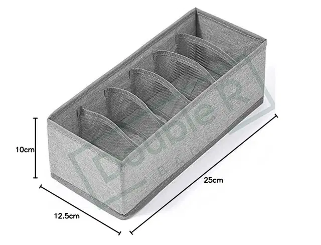TerraHome x Double-R Collapsible Sock & Underwear Drawer Organizer | 6-Cell Storage Divider Box for Clothes, Socks, Lingerie, Ties, Belts | Grey, 25x10.5x12 cm | Closet & Bedroom Storage (1 Pack)