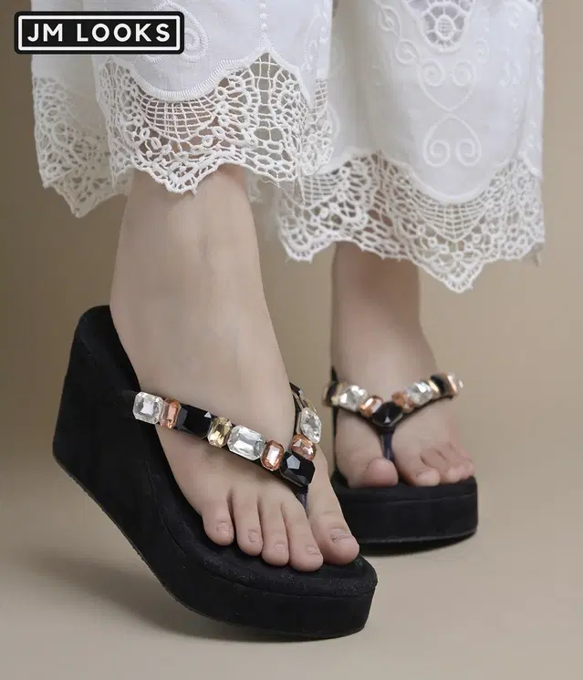 JM Looks Stylish Heels for Women (Black, 4)