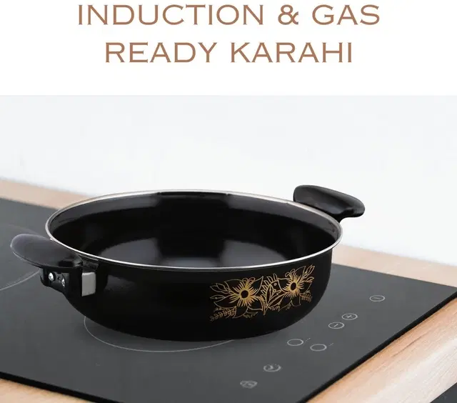 Cast Iron Kadai, Black, 28 cm