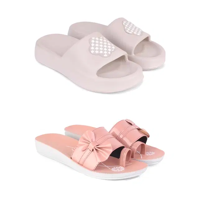 Combo of Sliders & Flats for Women, Set of 2 (Multicolor, 7)