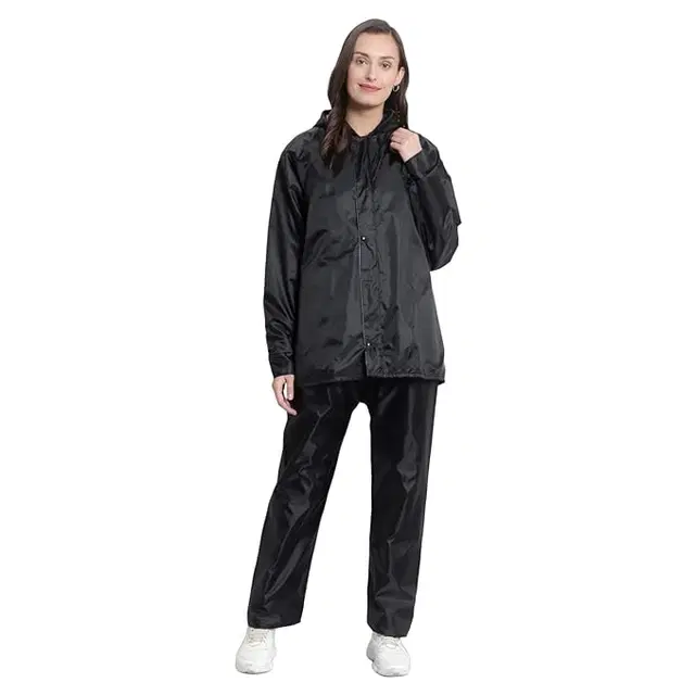 Polyester Rain Suit for Men & Women (Black, XXL) (Set of 1)