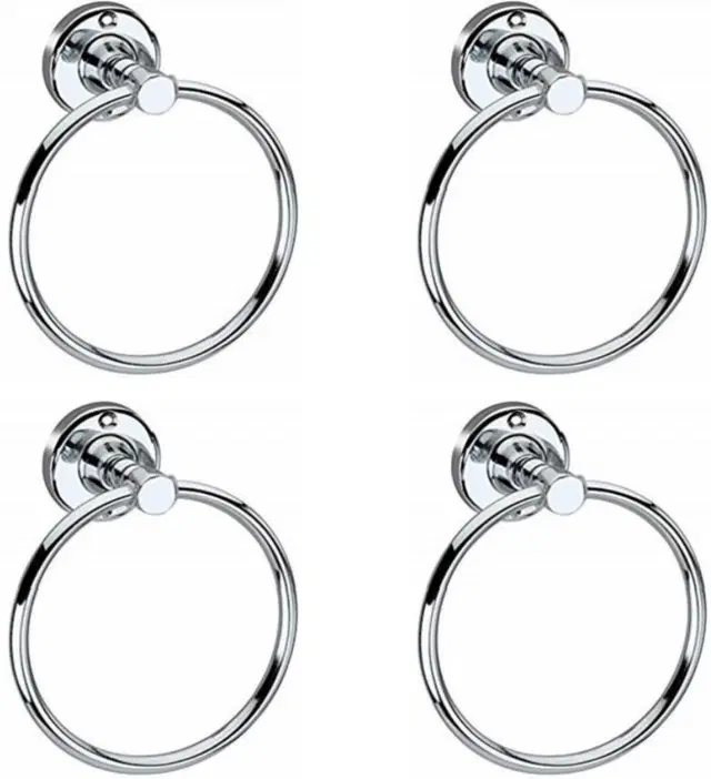 Stainless Steel Multipurpose Towel Ring with Wall Flange, Silver, Set of 4