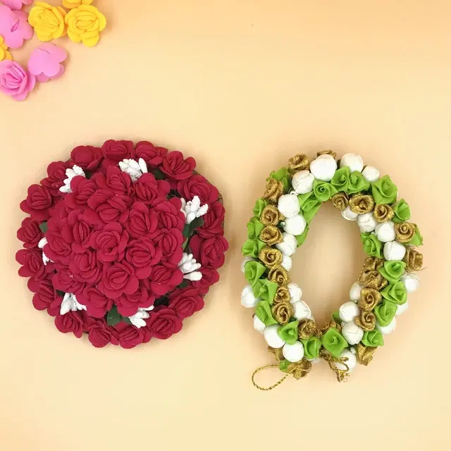 Artificial Flower Reusable Handcrafted Gajra for Women, Pack of 2 (Multicolor)