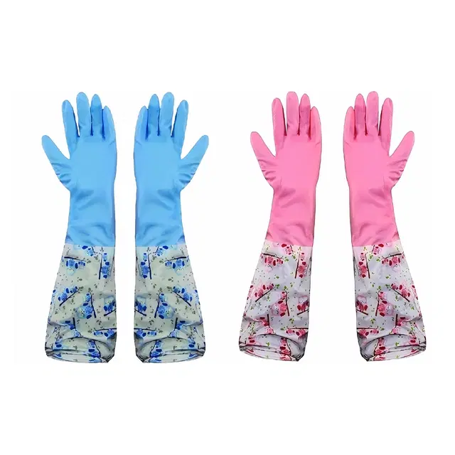 PVC Latex Kitchen Dishwashing Cleaning Gloves, Multicolor, Set of 2