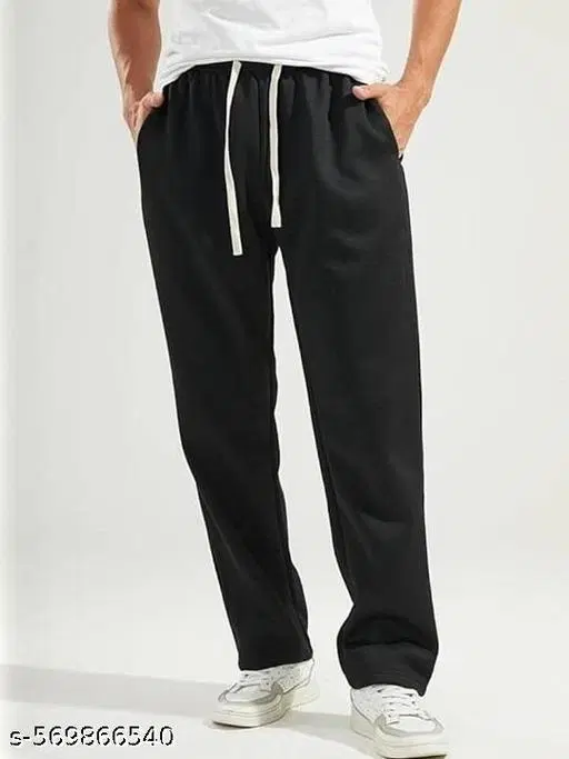 Cotton Blend Solid Trackpant for Men, Black (S)