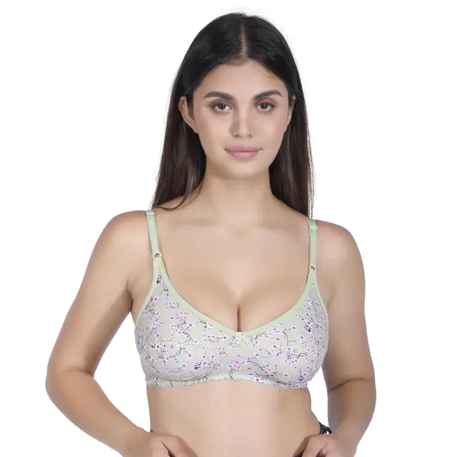 Poly Cotton Printed Non-Padded Bras for Women, Pack  of 2, Green (34)
