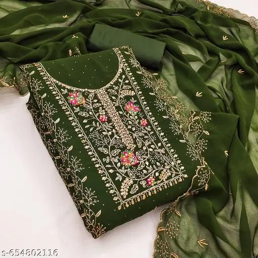 Georgette Punjabi/All Over Suits Semi-Stitched Suits (Mehndi, 7.05 meter for Women (4XL)