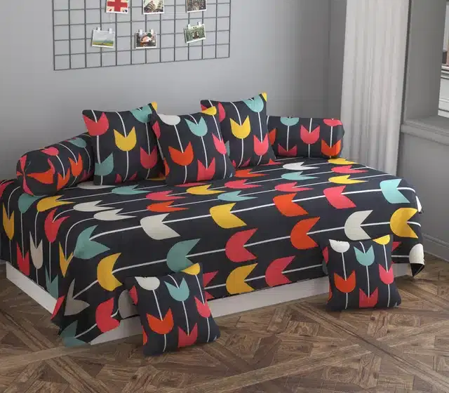 Microfiber Diwan Cover Set, Multicolor, Pack of 8