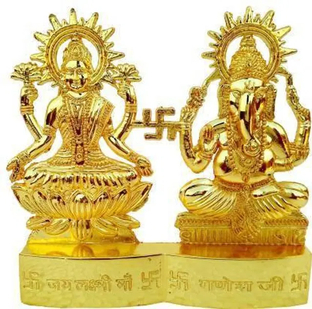 Shree Laxmi Ji & Shree Ganesh Ji Idol Brass, Gold, Pack of 1