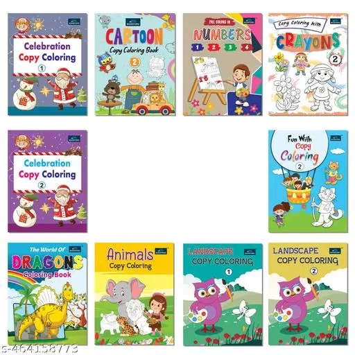 Bookford Cute Copy Coloring Books Amazing Combo Set for kids - Set of 10 books - Numbers, Animals, dragons, and Many more