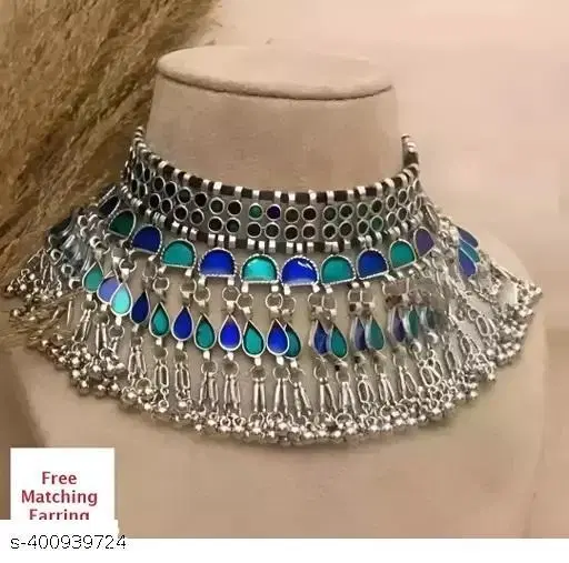 trendy oxidized silver jewellery set