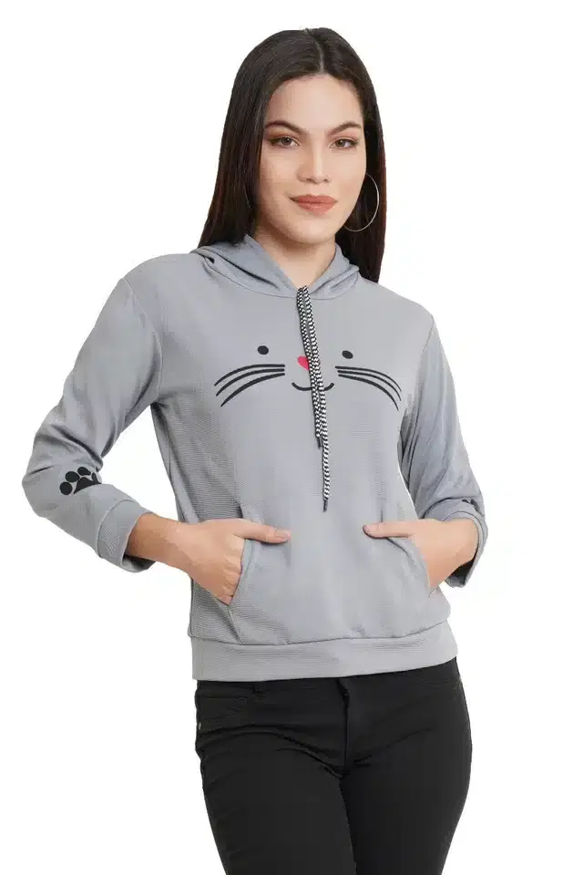 Printed Sweatshirt for Women (Grey, S)