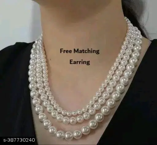 White Glass Bead Necklace 3 layer necklace